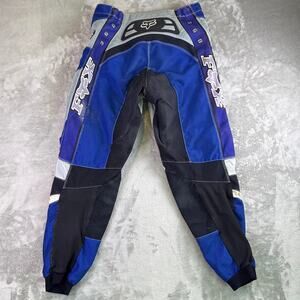 Y2K Distressed Fox Racing Motocross Pants 34 Blue Black Moto Gear Riding Pants